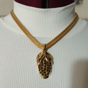 Vintage 1960's Alice Caviness Black Rhinestone ribbon necklace 16.75"